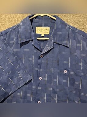 IL Canto Italian Designer Vtg Dress Shirt Mens M Blue Silky Retro Casino Y2K